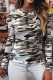 Green Western Fashion Camouflage Print Mesh Long Sleeve Top