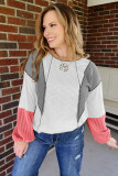 White Contrast Block Mixed Textured Knit Patchwork Casual Top