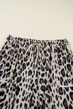 Khaki Exposed Seam Patched Pocket Plus Size Drawstring Leopard Wide Leg Pants