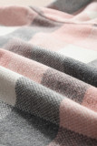 Pink Gray Plaid Color Block Buttoned Long Sleeve Jacket with Pocket
