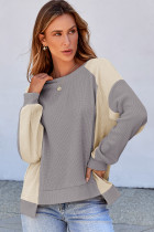 Medium Grey Color Block Waffle High Low Raglan Sleeve Sweatshirt