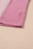 Pink Corded Colorblock Half Placket Pullover Sweatshirt