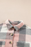 Pink Gray Plaid Color Block Buttoned Long Sleeve Jacket with Pocket