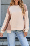 Smoke Gray Color Block Waffle High Low Raglan Sleeve Sweatshirt