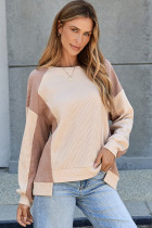 Smoke Gray Color Block Waffle High Low Raglan Sleeve Sweatshirt