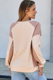 Smoke Gray Color Block Waffle High Low Raglan Sleeve Sweatshirt