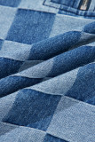 Sky Blue Checkerboard Zipped Neck Kangaroo Pocket Denim Hoodie