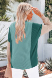 Moonlight Jade Corded Colorblock Half Placket Pullover Sweatshirt