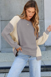 Medium Grey Color Block Waffle High Low Raglan Sleeve Sweatshirt