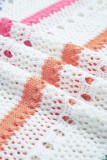 White Color Block Striped Pointelle Knit Sweater