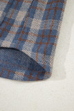 Gray Plaid Corduroy Patchwork Collared Zip Up Snap Button Jacket