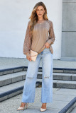 Parchment Lace Patchwork Long Raglan Sleeve Pleated Top