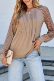 Parchment Lace Patchwork Long Raglan Sleeve Pleated Top