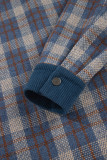 Gray Plaid Corduroy Patchwork Collared Zip Up Snap Button Jacket
