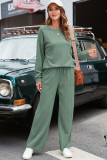 Smoke Green Textured Round Neck Sweatshirt & Loose Drawstring High Waist Pant Set