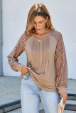Parchment Lace Patchwork Long Raglan Sleeve Pleated Top