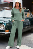 Smoke Green Textured Round Neck Sweatshirt & Loose Drawstring High Waist Pant Set