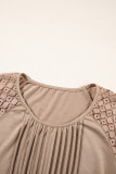 Parchment Lace Patchwork Long Raglan Sleeve Pleated Top