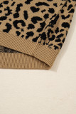 Light French Beige Ribbed Trim Round Neck Leopard Drop Shoulder Sweater