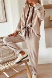 Parchment Leopard Drawstring Pullover Hoodie and High Waist Pants Corduroy Suit