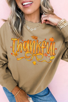 Khaki Thankful Fall Vibe Graphic Thanksgiving Sweatshirt