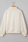 Beige Pineapple Textured Half Button Collared Sweatshirt