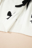 White Lace-up Bow Pattern Sweater Cardigan