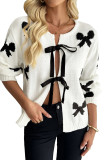 White Lace-up Bow Pattern Sweater Cardigan