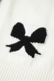 White Lace-up Bow Pattern Sweater Cardigan