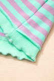 Green Stripe Exposed Seam Contrast Ribbed Trim Oversize Sweatshirt