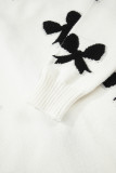 White Lace-up Bow Pattern Sweater Cardigan
