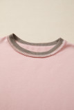Light Pink Color Block Mix Texture Waffle Patchwork Oversize Sweatshirt