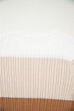 Khaki Colorblock Cable Knit Round Neck Sweater