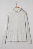 Light Grey Textured Knit Drawstring Cowl Neck Oversize Top with Side Slits