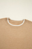 Tan Leopard Bow Decor Split Cuff Contrast Trim Sweater