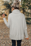 Light Grey Textured Knit Drawstring Cowl Neck Oversize Top with Side Slits