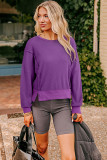Orchid Mist Solid Color Raw Seam Patchwork Ribbed Drop Shoulder Sweatshirt