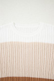 Khaki Colorblock Cable Knit Round Neck Sweater