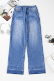 Sail Blue Raw Hem Unique Cuffs Straight High Rise Loose Jeans
