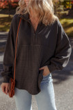 Carbon Grey Waffle Knit Patchwork Half Zipped Casual Sweatshirt