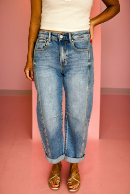 Dusk Blue Vintage Washed Seam Detail Shift Jeans