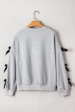 Light Grey Sequin Santa Claus Patched Ribbon Bow Detail Split Sleeve Baggy Sweatshirt