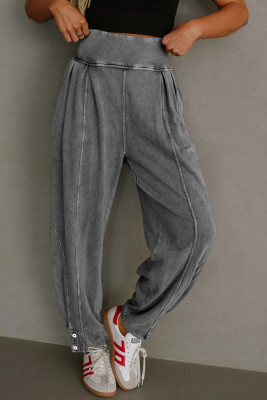Medium Grey Mineral Wash Jogger Style High Waist Casual Pants