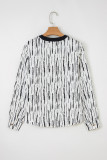 White Abstract Printed V Neck Fall Blouse