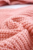 Pink Hollow-out Puffy Sleeve Knit Sweater