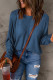 Blue Fiery Solid Color Patchwork Long Sleeve Top