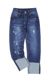 Blue-2 High Waist Distressed Straight Leg Jeans
