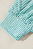 Light Blue Oversized Twist Ribbed Collared Henley Top with Roll up Sleeve