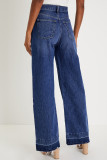 Navy Blue Raw Hem Unique Cuffs Straight High Rise Loose Jeans