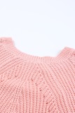 Pink Hollow-out Puffy Sleeve Knit Sweater